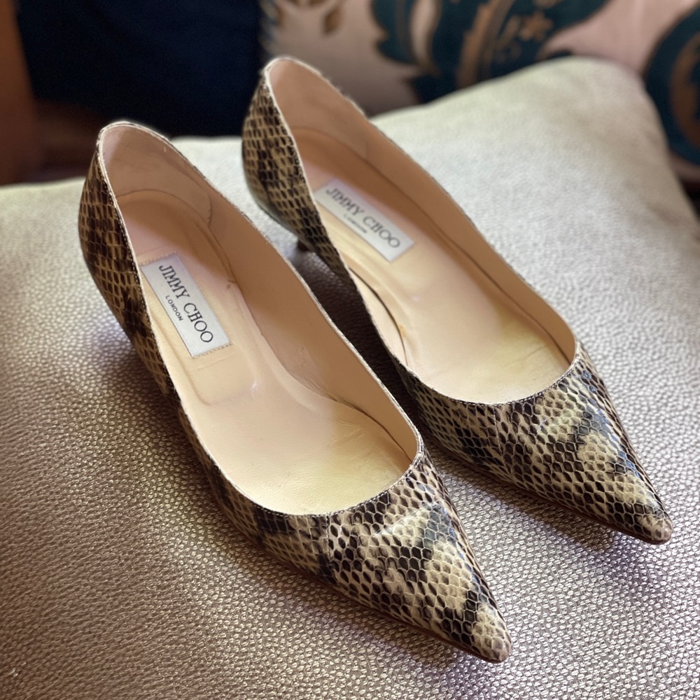 Jimmy Choo Amelia Snakeskin Kitten-Heel Pumps Neutral Size 9.5